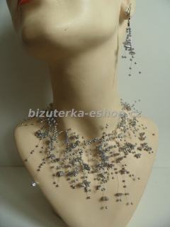 Souprava náhrdelník + naušnice z perliček stříbrná BZ-04806