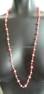 Náhrdelník perličky dlouhý červeno oranžový BZ-04902