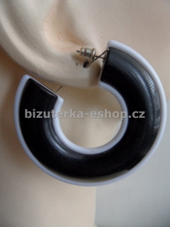 Naušnice kruhy černo bílé placaté BZ-05661