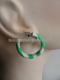 Naušnice kruhy zeleno bílé pruhované BZ-05665
