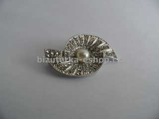 Brož s kamínky a perlou stříbrná BZ-05789