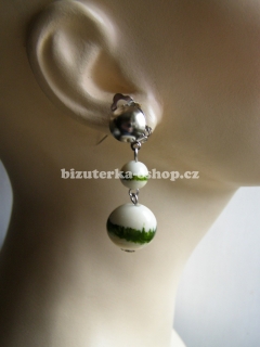 Naušnice klipsy visací perličkové bílo zelené BZ-06134