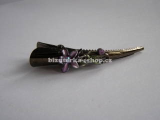 Sponka kovová s květy fialová BZ-06206