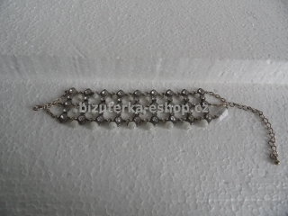 Náramek stříbrný perličky + kamínky BZ-03317