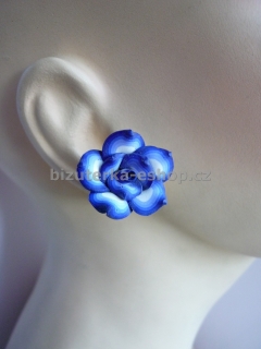 Naušnice klipsy květy modro bílé BZ-6694