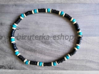 Dřevěné korále na krk černo smetanovo modré BZ-07072