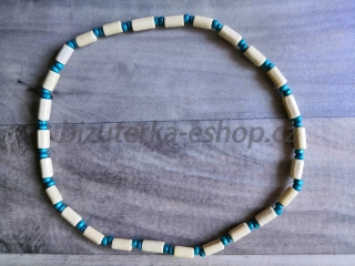 Dřevěné korále na krk smetanovo modré BZ-07079