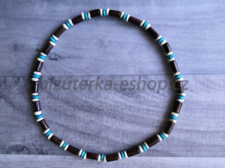 Dřevěné korále na krk hnědo smetanovo modré BZ-07089