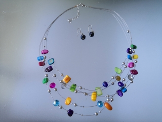Souprava náhrdelník a naušnice perličková perleťová barevná BZ-07161