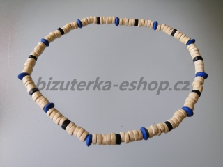 Dřevěné korále na krk smetanovo černo modré BZ-071721