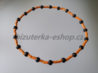 Dřevěné korálky na krk oranžovo černé BZ-071722