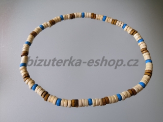 Dřevěné korále na krk smetanovo hnědo modré  BZ-071730