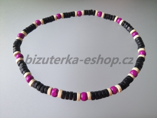 Dřevěné korále na krk černo smetanovo fialové BZ-071747