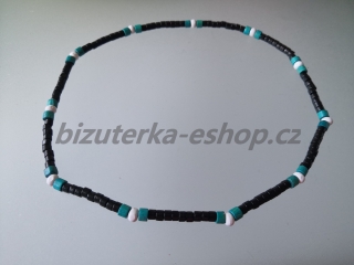 Dřevěné korálky na krk černo modro bílé BZ-071756