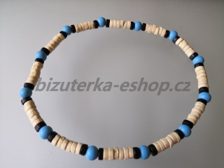 Dřevěné korále na krk smetanovo černo modré BZ-071759