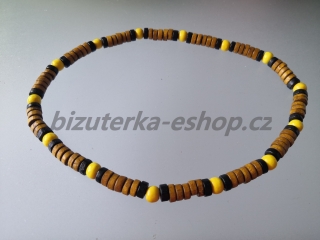 Dřevěné korále na krk hnědo černo žluté BZ-071766