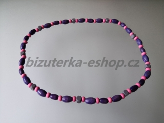 Dřevěné korále na krk fialovo růžovo šedé BZ-071770