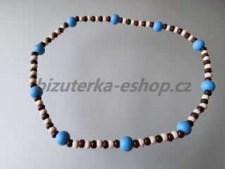 Dřevěné korále na krk smetanovo hnědo modré BZ-071771