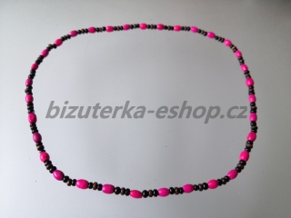 Dřevěné korálky na krk růžovo černo hnědé BZ-071774