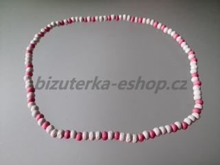 Dřevěné korálky na krk bílo růžové BZ-071787