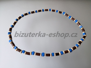 Dřevěné korále na krk hnědo smetanovo modré BZ-071788