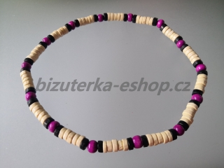 Dřevěné korále na krk smetanovo černo fialové BZ-071789