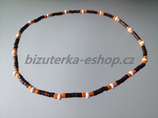 Dřevěné korále na krk hnědo oranžovo bílé BZ-071799