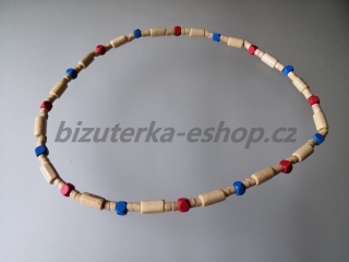 Dřevěné korále na krk smetanovo červeno modré BZ-071803