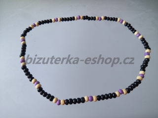 Dřevěné korálky na krk černo smetanovo fialové BZ-071810