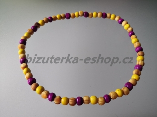 Dřevěné korále na krk přírodně žluto fialové BZ-071813