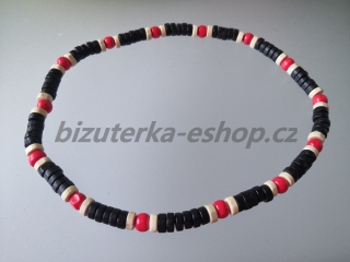 Dřevěné korále na krk černo smetanovo červené BZ-071819