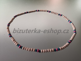Náhrdelník z dřevěných korálků smetanovo modro růžový BZ-071840