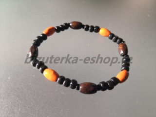 Náramek z dřevěných korálků černo hnědo oranžový BZ-071847