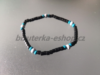 Dřevěné korálky na ruku černo modro bílé  BZ-071868