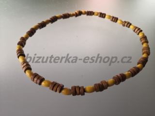 Dřevěné korále na krk hnědo žluté BZ-071874