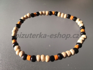 Dřevěné korálky na ruku smetanovo černo oranžové BZ-071878