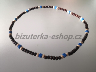 Dřevěné korálky na krk hnědo smetanovo modré BZ-071880