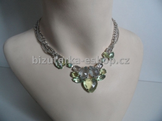 Náhrdelník stříbrný + zelené kamínky BZ-03573