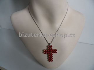 Náhrdelník kříž s kamínky červený BZ-03594