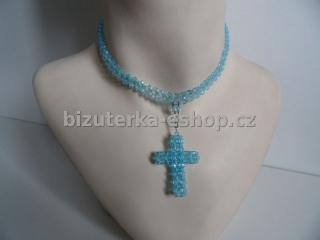 Náhrdelník perličky modrý kříž BZ-03595